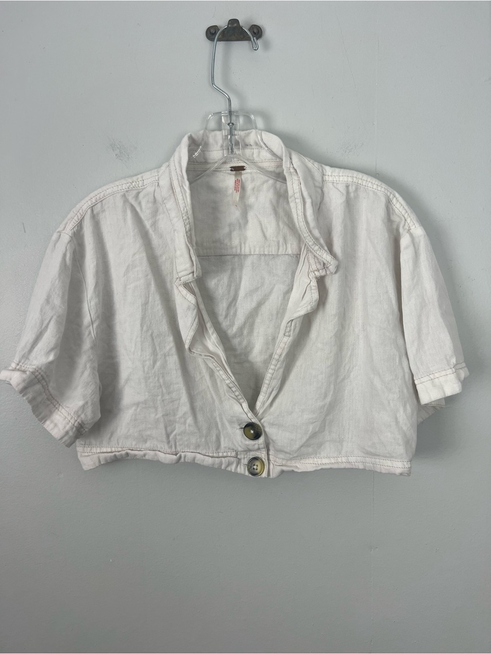 Free People Cropped Button Front Cotton Linen Cardigan